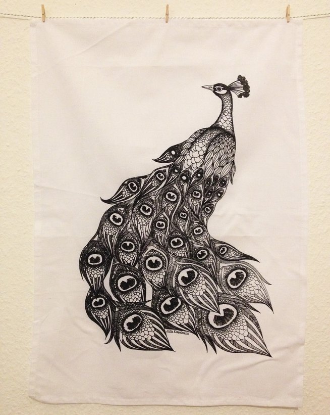 Peacock tea towel